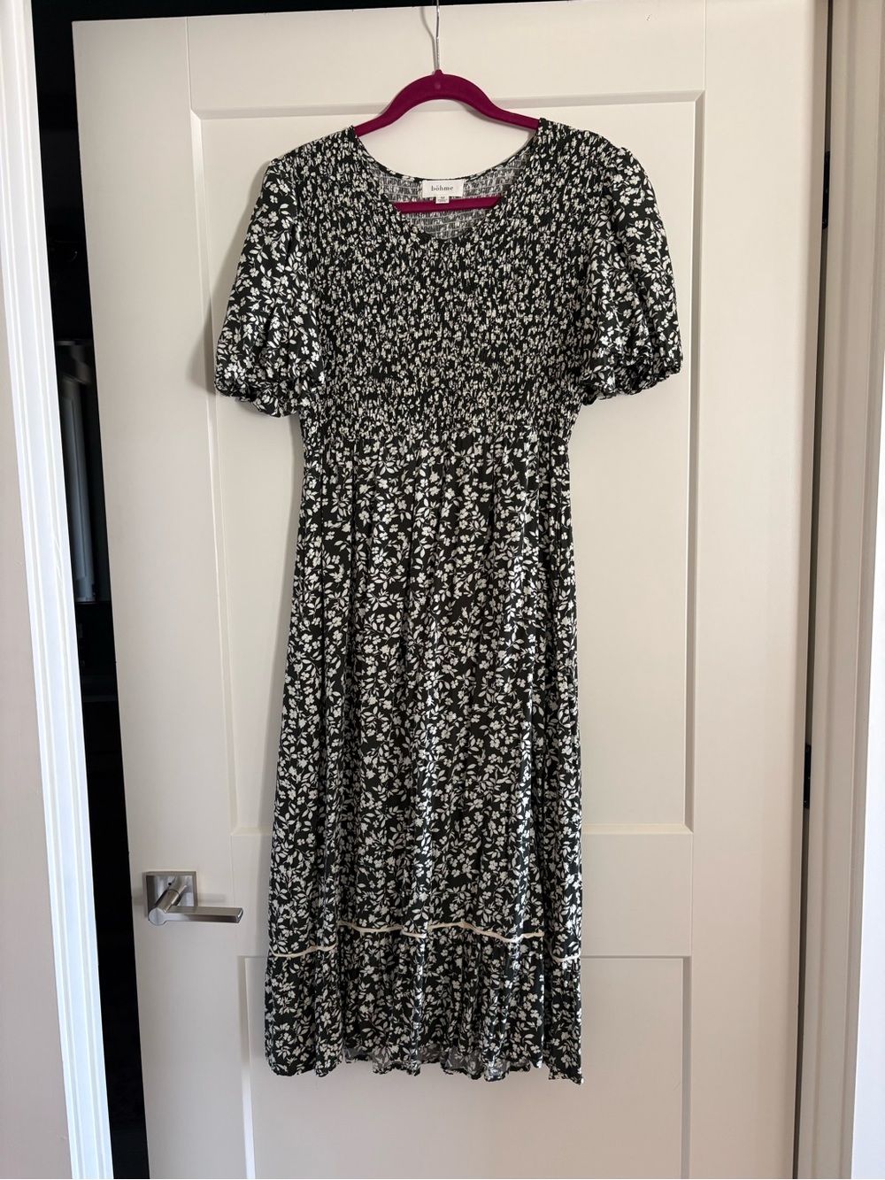 bohme Black Midi Dress with White Floral Print